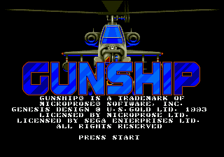Gunship title screen for Sega Mega Drive